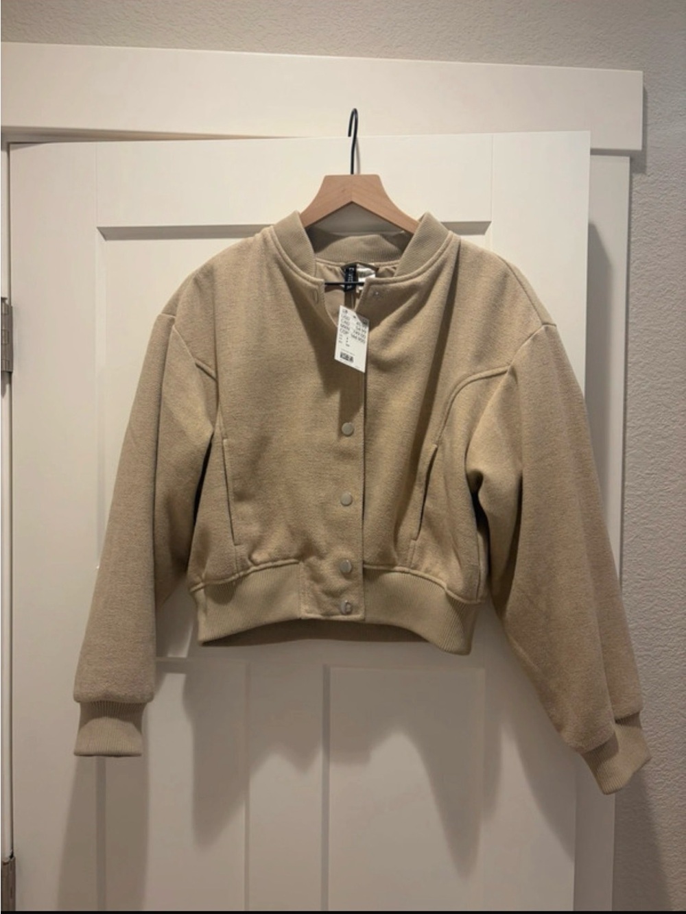 H&M Beige Cropped Bomber Jacket